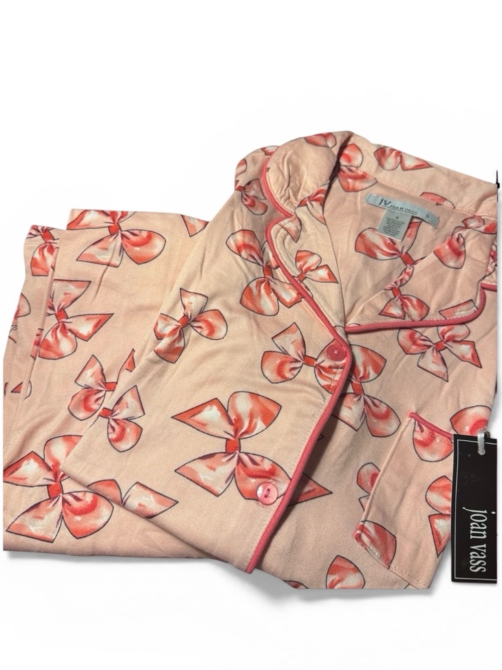 Pink Bow Short-Sleeve Pajamas, Women’s Small